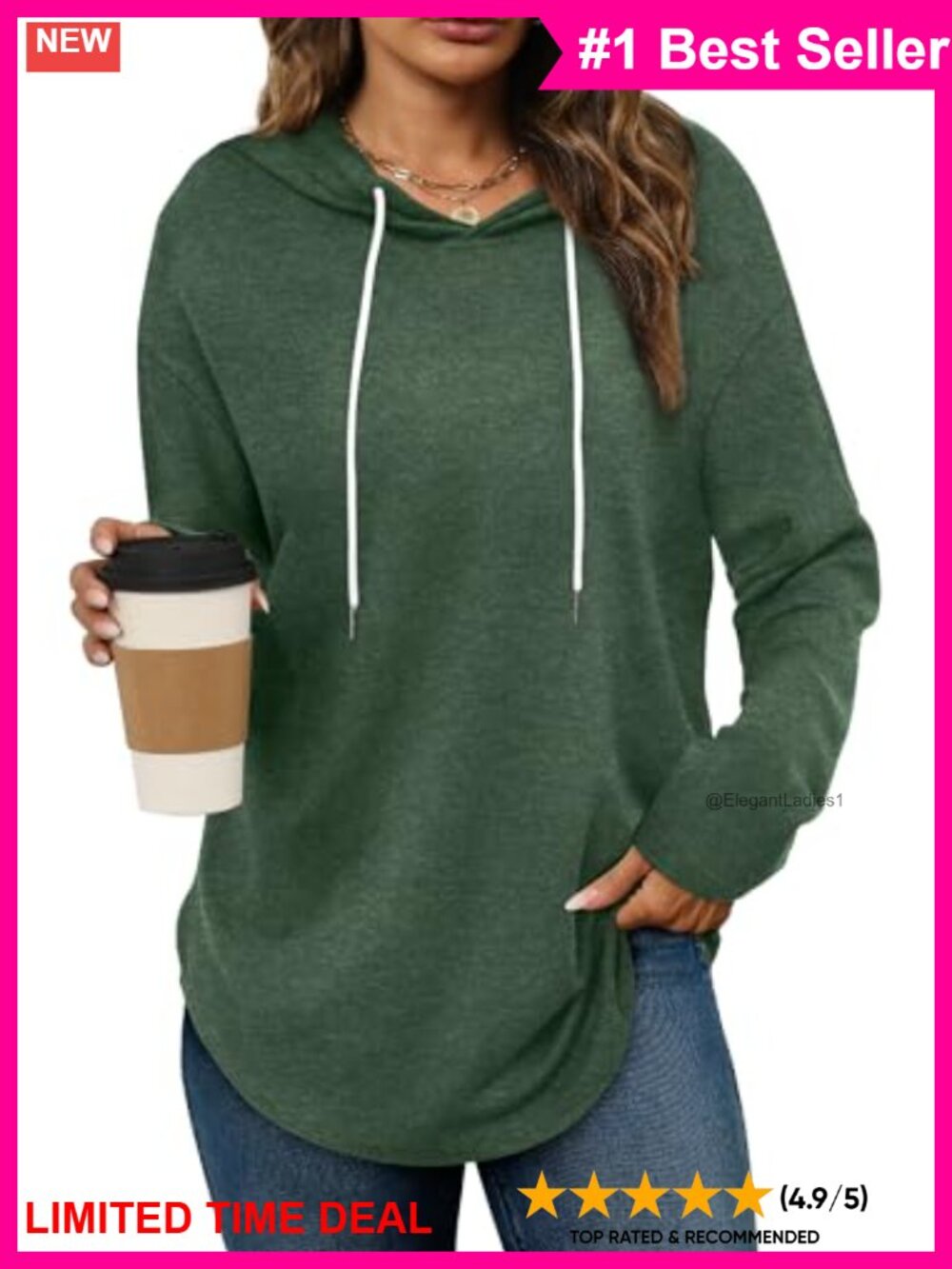 Women's Crewneck Hoodie Long Sleeve Sweatshirt Casual Pullover Oversized Tunic